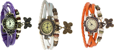 

Kissu Vintage Rakhi Watch Combo of 3 Purple, White And Orange Watch - For Women