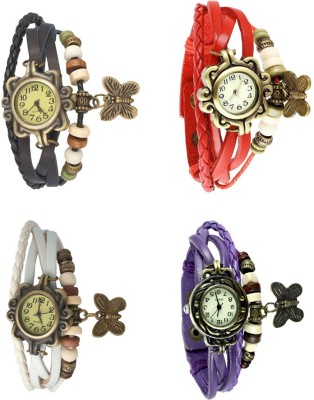 NS18 Vintage Butterfly Rakhi Combo of 4 Black, White, Red And Purple Analog Watch  - For Women   Watches  (NS18)