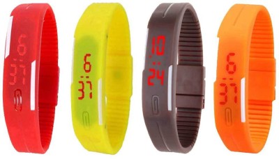 NS18 Silicone Led Magnet Band Combo of 4 Red, Yellow, Brown And Orange Digital Watch  - For Boys & Girls   Watches  (NS18)