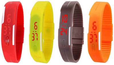 NS18 Silicone Led Magnet Band Combo of 4 Red, Yellow, Brown And Orange Digital Watch  - For Boys & Girls   Watches  (NS18)