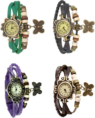 

Kissu Vintage Rakhi Combo of 4 Green, Purple, Black And Brown Watch - For Women
