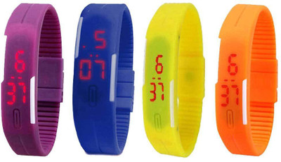 

NS18 Silicone Led Magnet Band Combo of 4 Purple, Blue, Yellow And Orange Watch - For Boys & Girls