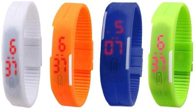 NS18 Silicone Led Magnet Band Combo of 4 White, Orange, Blue And Green Digital Watch  - For Boys & Girls   Watches  (NS18)