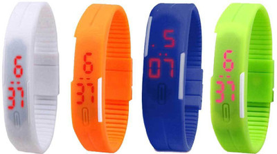 

Kissu Led Magnet Band Combo of 4 White, Orange, Blue And Green Watch - For Men & Women