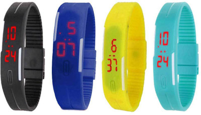 View NS18 Silicone Led Magnet Band Watch Combo of 4 Black, Blue, Yellow And Sky Blue Digital Watch  - For Couple Wrist Watches Price Online(NS18)