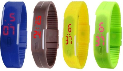 NS18 Silicone Led Magnet Band Combo of 4 Blue, Brown, Yellow And Green Digital Watch  - For Boys & Girls   Watches  (NS18)