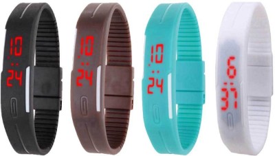 NS18 Silicone Led Magnet Band Combo of 4 Black, Brown, Sky Blue And White Digital Watch  - For Boys & Girls   Watches  (NS18)