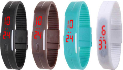 NS18 Silicone Led Magnet Band Combo of 4 Black, Brown, Sky Blue And White Digital Watch  - For Boys & Girls   Watches  (NS18)