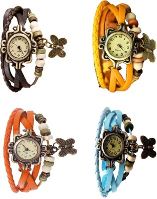 NS18 Vintage Butterfly Rakhi Combo of 4 Brown, Orange, Yellow And Sky Blue Analog Watch  - For Women   Watches  (NS18)