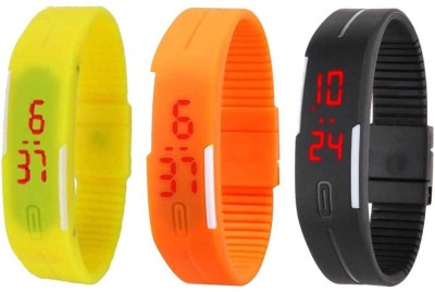 RSN Silicone Led Magnet Band Combo of 3 Yellow, Orange And Black Digital Watch  - For Men & Women   Watches  (RSN)