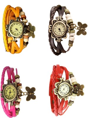 NS18 Vintage Butterfly Rakhi Combo of 4 Yellow, Pink, Brown And Red Analog Watch  - For Women   Watches  (NS18)