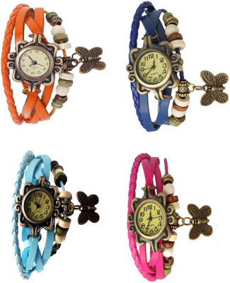 

Kissu Vintage Rakhi Combo of 4 Orange, Sky Blue, Blue And Pink Watch - For Women