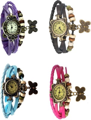 NS18 Vintage Butterfly Rakhi Combo of 4 Purple, Sky Blue, Black And Pink Analog Watch  - For Women   Watches  (NS18)