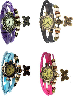 

NS18 Vintage Butterfly Rakhi Combo of 4 Purple, Sky Blue, Black And Pink Watch - For Women