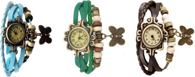 NS18 Vintage Butterfly Rakhi Watch Combo of 3 Sky Blue, Green And Brown Analog Watch  - For Women   Watches  (NS18)
