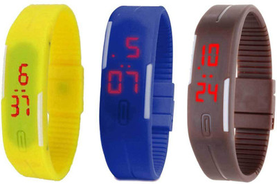 

RSN Silicone Led Magnet Band Combo of 3 Yellow, Blue And Brown Watch - For Men & Women