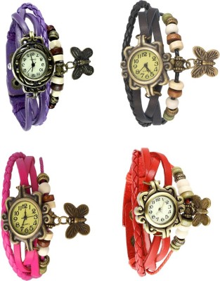 NS18 Vintage Butterfly Rakhi Combo of 4 Purple, Pink, Black And Red Analog Watch  - For Women   Watches  (NS18)