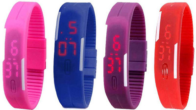 View NS18 Silicone Led Magnet Band Watch Combo of 4 Pink, Blue, Purple And Red Digital Watch  - For Couple Wrist Watches Price Online(NS18)