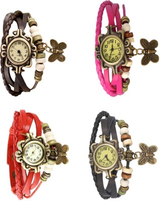 NS18 Vintage Butterfly Rakhi Combo of 4 Brown, Red, Pink And Black Analog Watch  - For Women   Watches  (NS18)