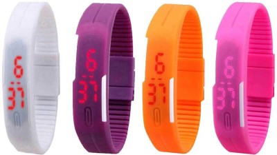 NS18 Silicone Led Magnet Band Combo of 4 White, Purple, Orange And Pink Digital Watch  - For Boys & Girls   Watches  (NS18)