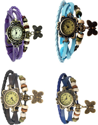 

Kissu Vintage Rakhi Combo of 4 Purple, Black, Sky Blue And Blue Watch - For Women