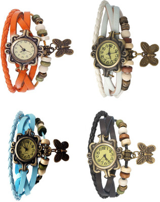 

Kissu Vintage Rakhi Combo of 4 Orange, Sky Blue, White And Black Watch - For Women