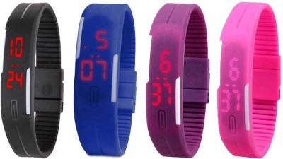 NS18 Silicone Led Magnet Band Watch Combo of 4 Black, Blue, Purple And Pink Digital Watch  - For Couple   Watches  (NS18)