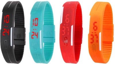 NS18 Silicone Led Magnet Band Combo of 4 Black, Sky Blue, Red And Orange Digital Watch  - For Boys & Girls   Watches  (NS18)