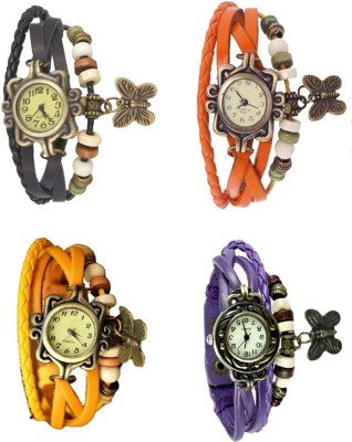 NS18 Vintage Butterfly Rakhi Combo of 4 Black, Yellow, Orange And Purple Analog Watch  - For Women   Watches  (NS18)