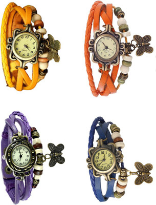 

Kissu Vintage Rakhi Combo of 4 Yellow, Purple, Orange And Blue Watch - For Women