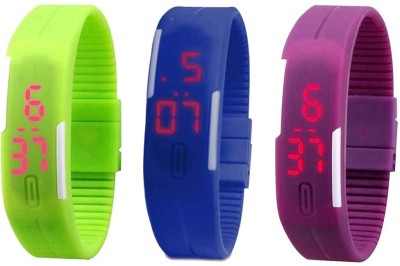NS18 Silicone Led Magnet Band Combo of 3 Green, Blue And Purple Digital Watch  - For Boys & Girls   Watches  (NS18)