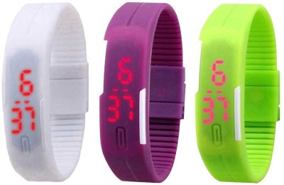 NS18 Silicone Led Magnet Band Combo of 3 White, Purple And Green Digital Watch  - For Boys & Girls   Watches  (NS18)
