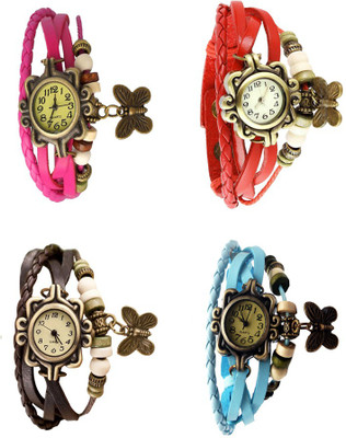 

NS18 Vintage Butterfly Rakhi Combo of 4 Pink, Brown, Red And Sky Blue Watch - For Women