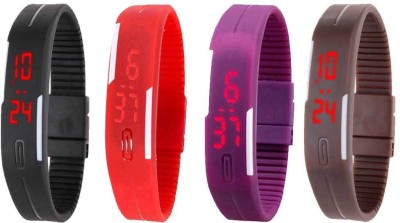 NS18 Silicone Led Magnet Band Combo of 4 Black, Red, Purple And Brown Digital Watch  - For Boys & Girls   Watches  (NS18)