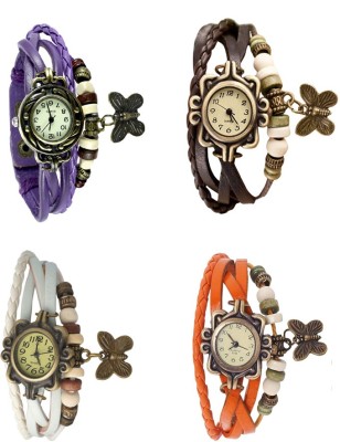 NS18 Vintage Butterfly Rakhi Combo of 4 Purple, White, Brown And Orange Analog Watch  - For Women   Watches  (NS18)