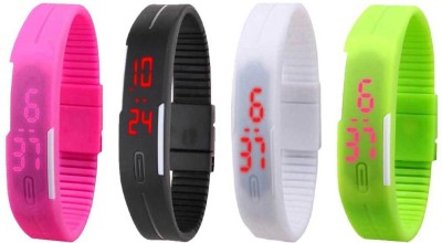 NS18 Silicone Led Magnet Band Combo of 4 Pink, Black, White And Green Digital Watch  - For Boys & Girls   Watches  (NS18)