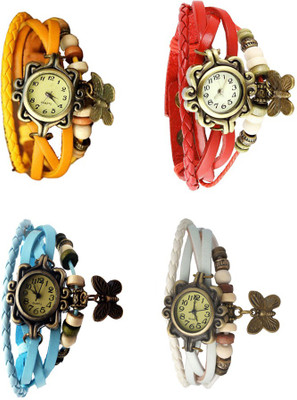 

Kissu Vintage Rakhi Combo of 4 Yellow, Sky Blue, Red And White Watch - For Women