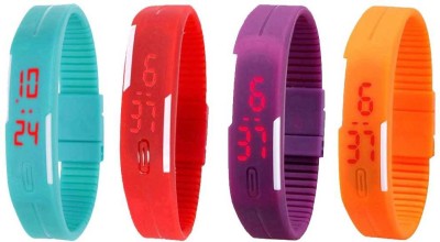 NS18 Silicone Led Magnet Band Combo of 4 Sky Blue, Red, Purple And Orange Digital Watch  - For Boys & Girls   Watches  (NS18)