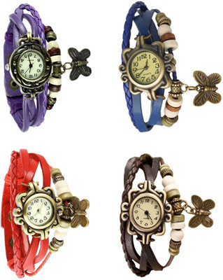 

Kissu Vintage Rakhi Combo of 4 Purple, Red, Blue And Brown Watch - For Women