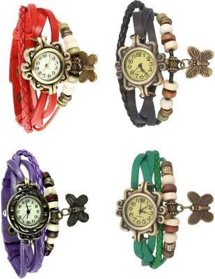 NS18 Vintage Butterfly Rakhi Combo of 4 Red, Purple, Black And Green Analog Watch  - For Women   Watches  (NS18)