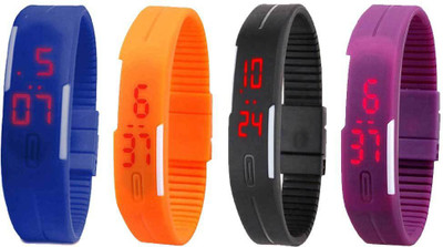 

NS18 Silicone Led Magnet Band Watch Combo of 4 Blue, Orange, Black And Purple Watch - For Couple