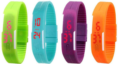 NS18 Silicone Led Magnet Band Combo of 4 Green, Sky Blue, Purple And Orange Digital Watch  - For Boys & Girls   Watches  (NS18)