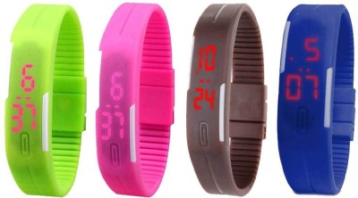 NS18 Silicone Led Magnet Band Combo of 4 Green, Pink, Brown And Blue Digital Watch  - For Boys & Girls   Watches  (NS18)