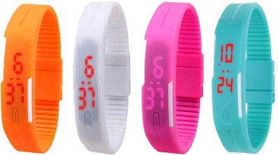 NS18 Silicone Led Magnet Band Watch Combo of 4 Orange, White, Pink And Sky Blue Digital Watch  - For Couple   Watches  (NS18)