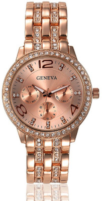 

Geneva Platinum Studded Rose Gold Watch - For Women