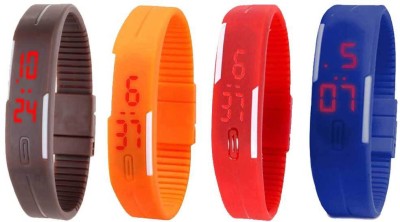 NS18 Silicone Led Magnet Band Combo of 4 Brown, Orange, Red And Blue Digital Watch  - For Boys & Girls   Watches  (NS18)