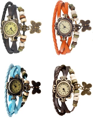 NS18 Vintage Butterfly Rakhi Combo of 4 Black, Sky Blue, Orange And Brown Analog Watch  - For Women   Watches  (NS18)