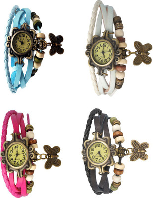 

Kissu Vintage Rakhi Combo of 4 Sky Blue, Pink, White And Black Watch - For Women