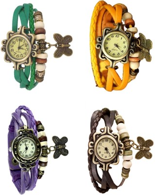 NS18 Vintage Butterfly Rakhi Combo of 4 Green, Purple, Yellow And Brown Analog Watch  - For Women   Watches  (NS18)