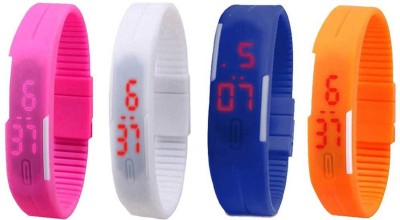 NS18 Silicone Led Magnet Band Combo of 4 Pink, White, Blue And Orange Digital Watch  - For Boys & Girls   Watches  (NS18)